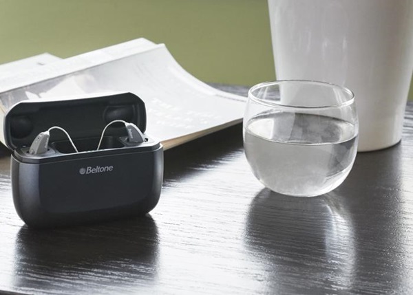 Beltone Amaze hearing aids in charger