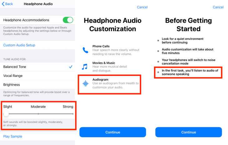 IOS Headphone Audio Customization screens Apple Phone