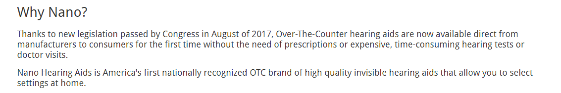 OTC claim on nanohearing.com
