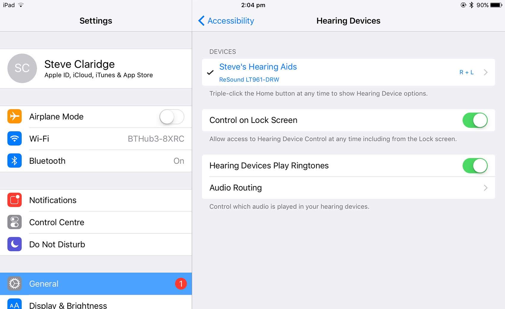 iPad hearing aids interface screenshot